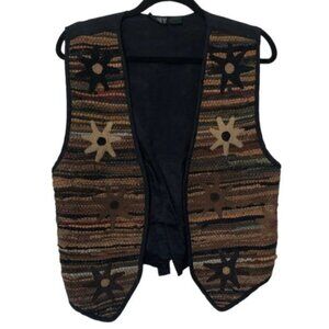 Vintage AJNY Woven Leather Star Vest Western Cowboy Cowgirl Waistcoat